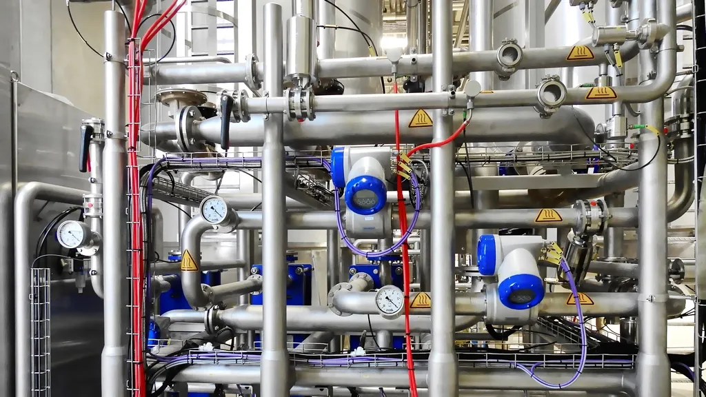 Tubulações e sistemas hidráulicos industriais em uma planta